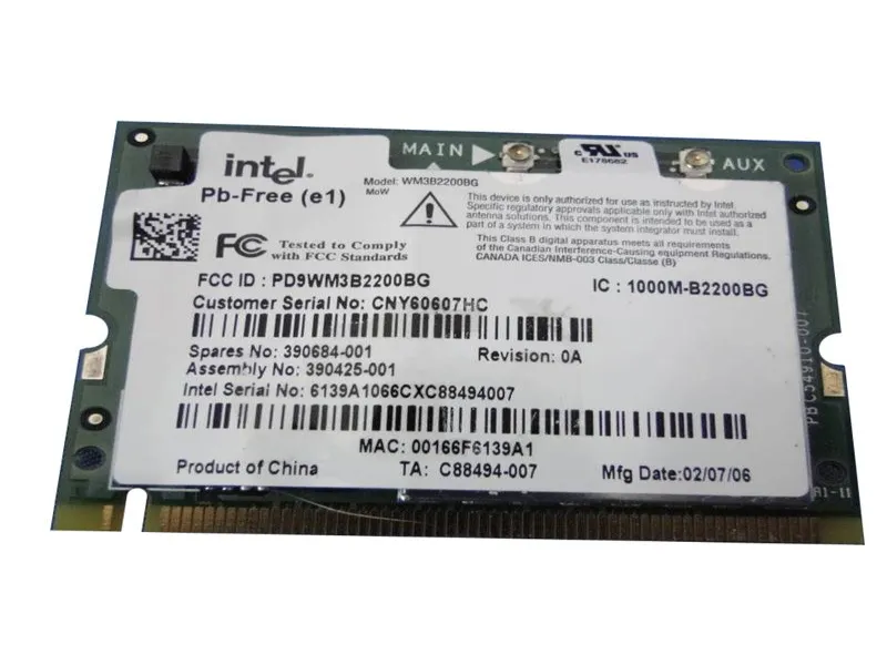 390684-001 HP Mini PCI 54G Wi-Fi IEEE 802.11b/g Wireles...