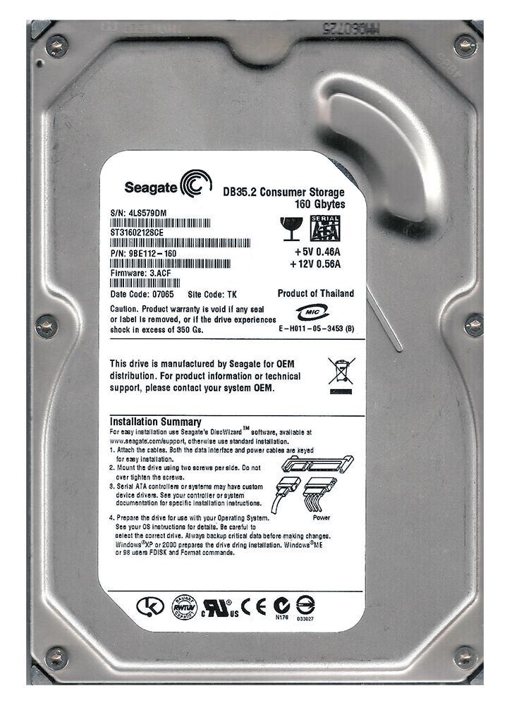 9BE112-160 Seagate DB35 Series 160GB 7200RPM SATA 3GB/s...